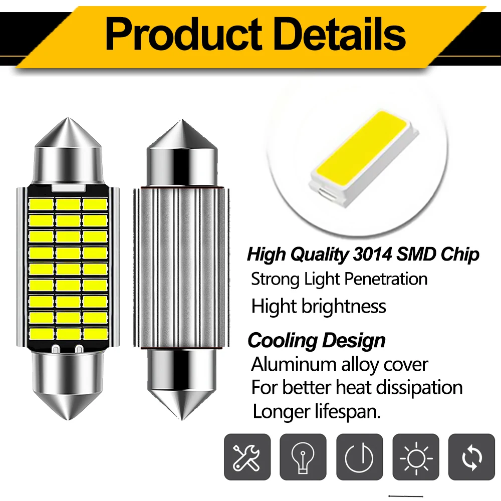 1Pcs C5W LED CANBUS C10W Bulb Festoon 31mm 36mm Car Interior Light For Toyota Corolla C-HR Rav4 86 GT86 FT86 Scion FR-S Yaris