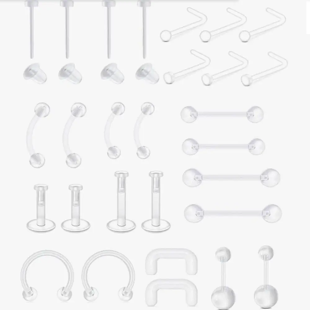 28Pcs Set Clear Nose Studs for Work Clear Nose Rings Clear Nose Piercing Acrylic Nose Rings Surgery Invisible Nose Ring Retainer