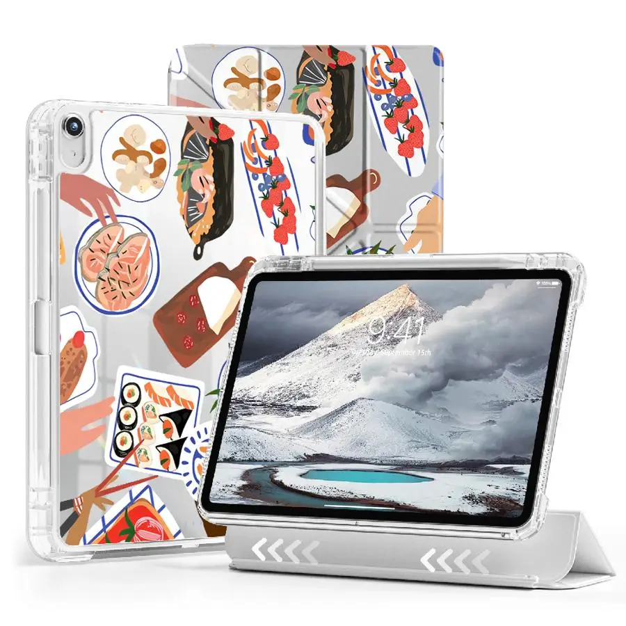 

Tablet Case For iPad Air 4 5 M3 M2 M4 11inch Mini 6 7 11th 10th 9th 8th 12.9inch Pro 2025 Holder Cover Y-Fold Delicious Food