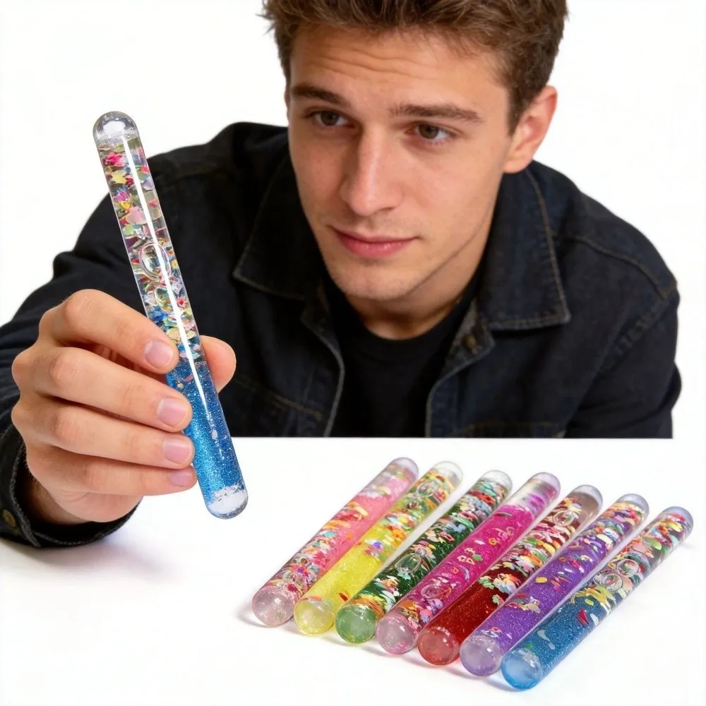 Creative Stress Relief Liquid Glitter Flashing Stick in-Oil Rotating Decompression Quicksand Timer Toy 15cm Fidget Toy Adult