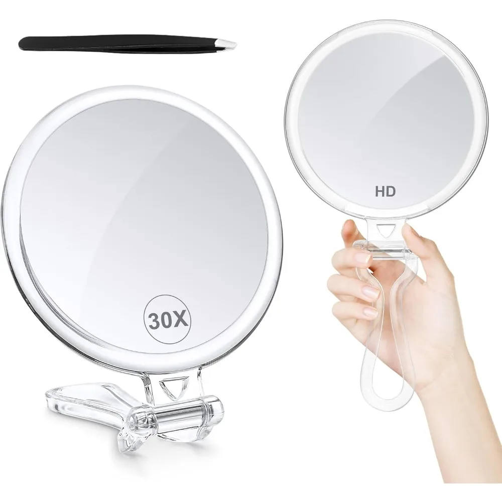

Desk Mirror, 30X Magnifying for Travel with Handle, Double-Sided 1X/30X Magnification Hand Mirror for Makeup, Travel Mirror