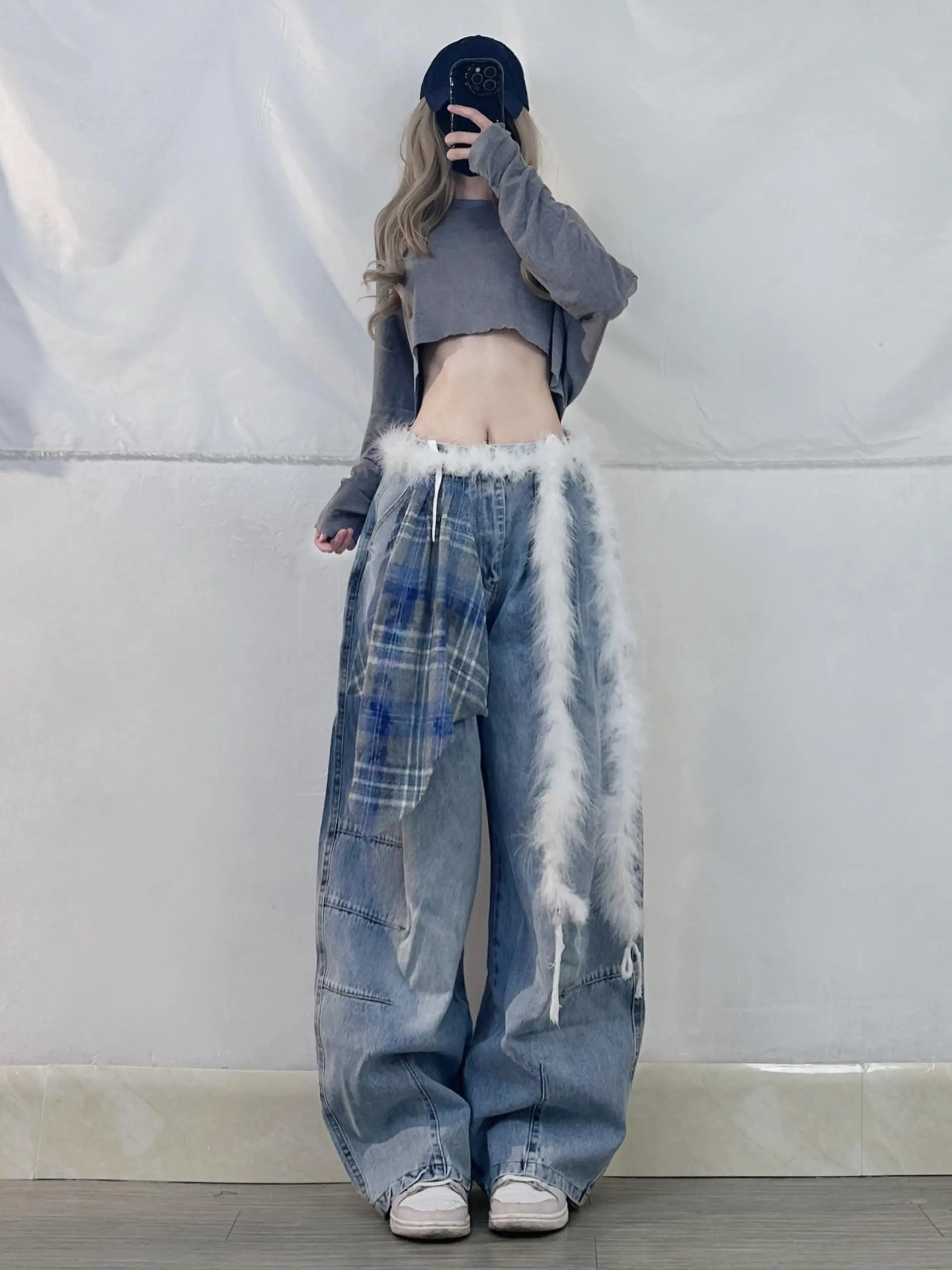 

Комплект для танцев XXBUNI: женские джинсы-клеш с пэчворком и джинсовыми вставками на бедрах, универсальные для всех сезонов