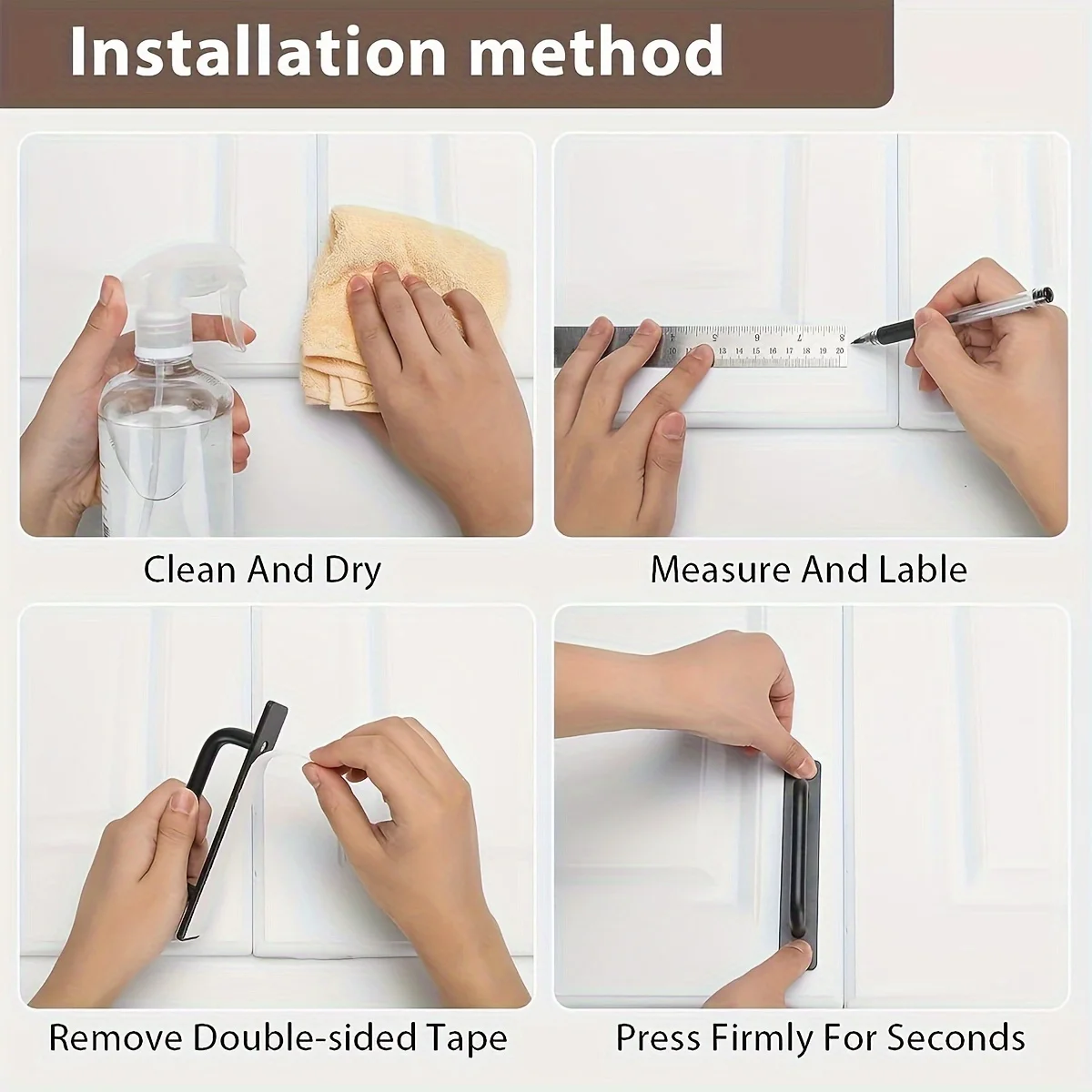 مقابض أدراج الخزانة الفورية ذاتية اللصق - مقابض أبواب لاصقة من الفولاذ المقاوم للصدأ مقاس 5.8 بوصة، بدون تصميم للحفر