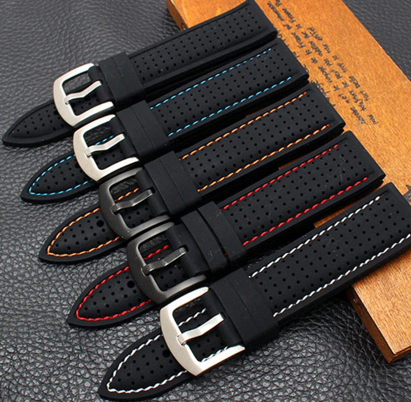 Tali Jam Tangan silikon นิ่มสำหรับ Omega Mido Tissot Seiko Citizen Casio กันน้ำอุปกรณ์เสริมสำหรับผู้ชายสายนาฬิกายางขนาด20มม. 22มม. 24มม.