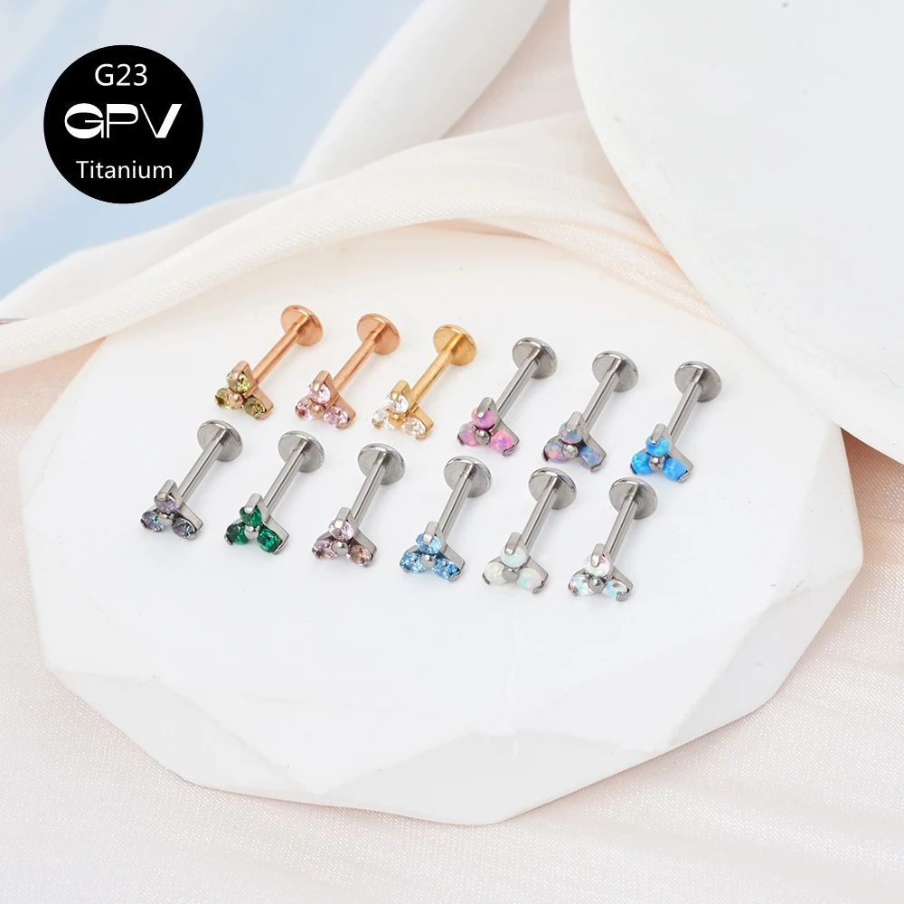 

Exquisite G23 F136 Titanium Three-Claw Flower Ear Nail Korean Style Versatile Piercing Jewelry Female Ear Bone Nail