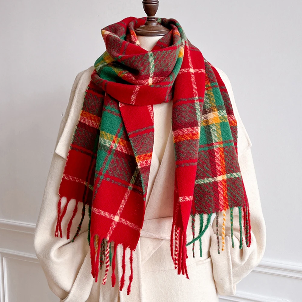 

New Winter Plaid Scarf for Women Cashmere Warm Pashmina Female Thick Soft Bufanda Tassel Shawl Long Couple Scarves 30x180cm