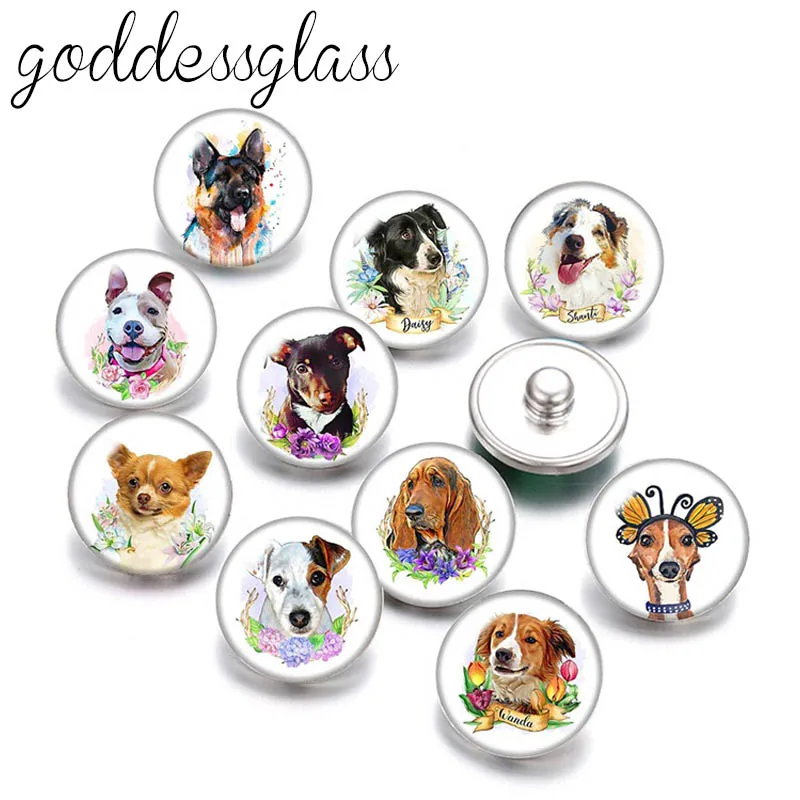 New Dog Love Pet Bulldog Collie Cute 10pcs mix Round 12mm/18mm snap buttons for 12mm/18mm snap necklace DIY findings jewelry