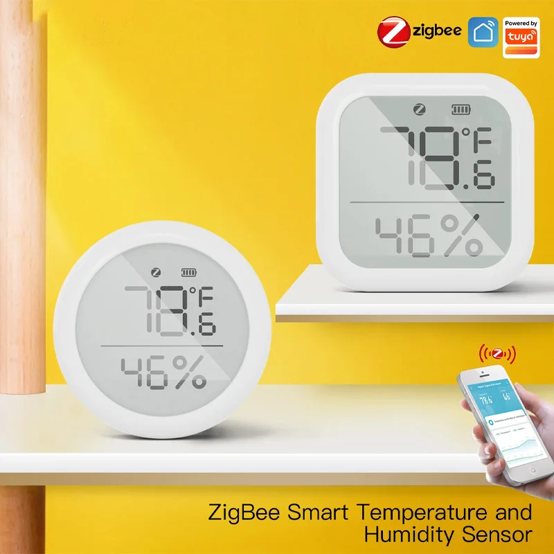 2024 New Tuya ZigBee Smart Home Temperature And Humidity Sensor With LED Screen Works With Google Assistant and Tuya Smart APP