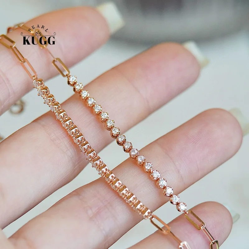 

KUGG 100% браслет из розового золота 18 карат, модный простой стиль, 0,30 карата, браслет из настоящего натурального бриллианта для женщин, высокие свадебные украшения