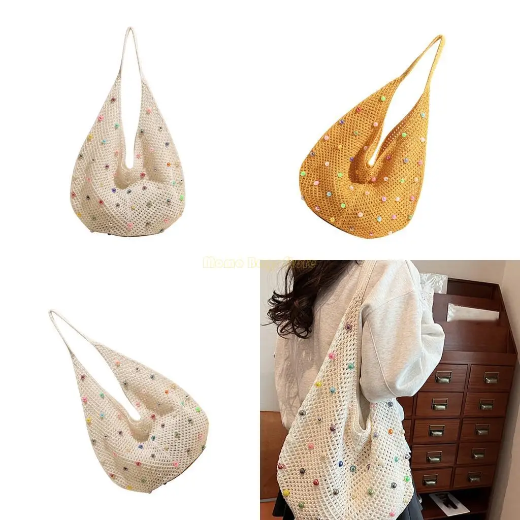 

X90D All-matching Handbag for Women Crochet Shoulder Bag Lovely Armpit Bag Female Underarm Bag Knitting Beach Bag