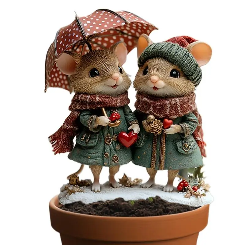 Squirrel Garden Stake 2D Valentine's Day Squirrel Lawn Sign With Stake Umbrella Scarf Design Animal Ground Plug For Potted