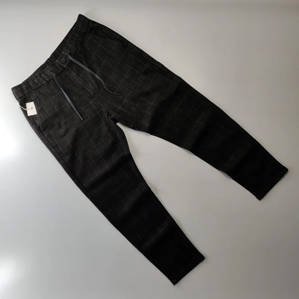 

Мужские повседневные брюки Slim Fit из льна с эластичной талией, зауженные к низу, молодежные, осенне-зимние, черные