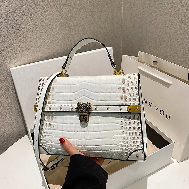 Luxury Quality Handbags For Women Brand Designers Shoulder Bags Crocodile Stone Pattern Leather Metal Buckle Females Bag Classic