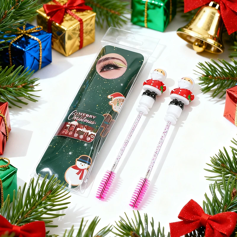 2pcs/Pack Christmas Eyelash Brush Mascara Wands, Crystal Eyebrow Spoolies Brush for Eyelash Extensions, Pink Lash Brushes,