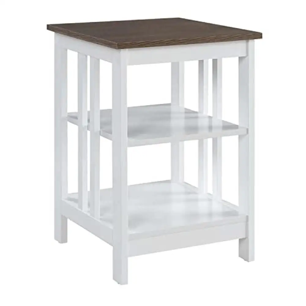 

3-Tier Mission Collection End Table in Driftwood/White Finish MDF Construction Modern Square Design 15.75" x 15.75" x 23.75"