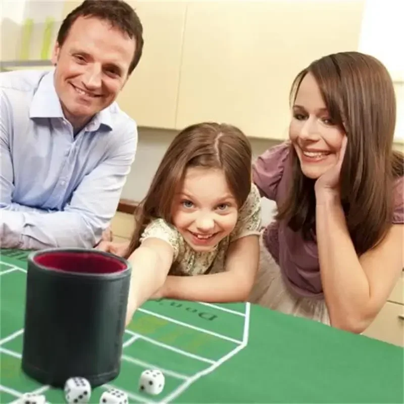 Leather Dice Cup with Lid Green Red Lining Interior Quiet in Shaking for Liars Dice Farkle Yahtzee Board Games with 5 pcs Dice image 6