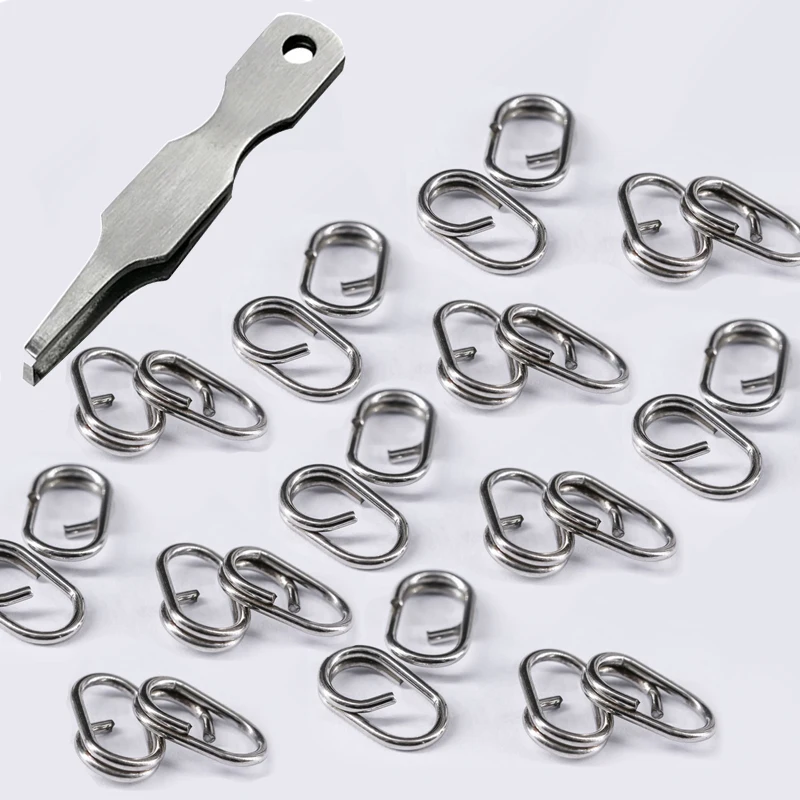 

50Pcs Quick Round Snap Clip Rings Stainless Steel Fishing Lures Connectors for Saltwater Freshwater Ring Opening Pliers Tweezers