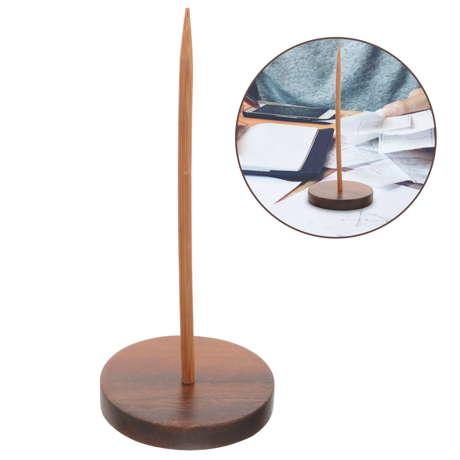 Walnut Wood Receipt Holder Ticket Spike Sturdy Tabletop Bill Memo Organizer for Restaurant Office Counter