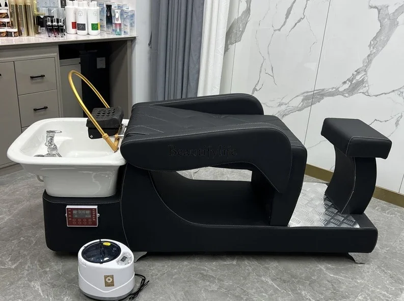 

02Hair Salon Shampoo Chair Half Lying Flush Retro Salon Bed