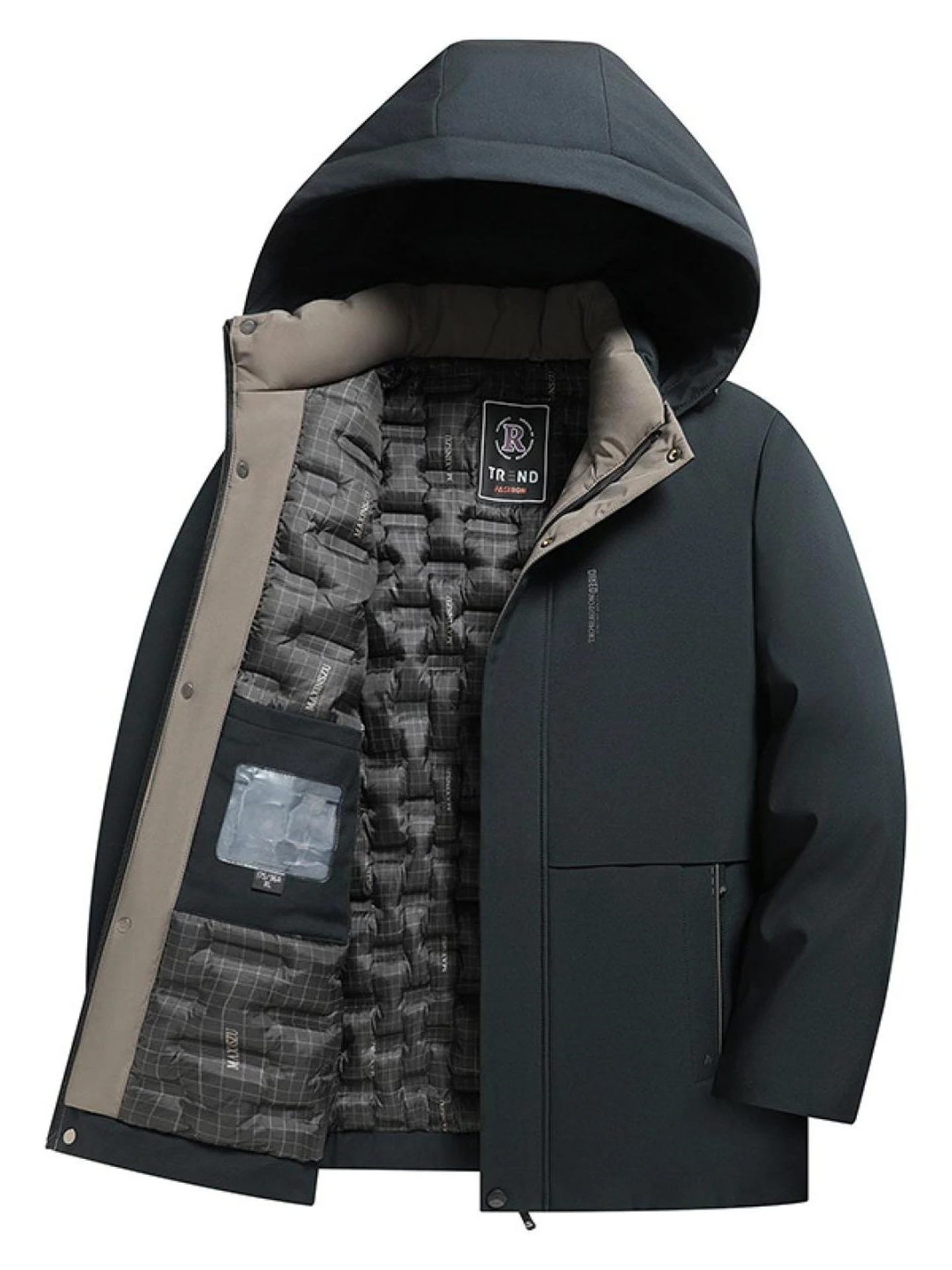 

Warm Thiened Cotton Jaet for Men with Hood Stand Collar Winter Faion Ci Sle Home Use Long Sve Zipper Closure Geo...