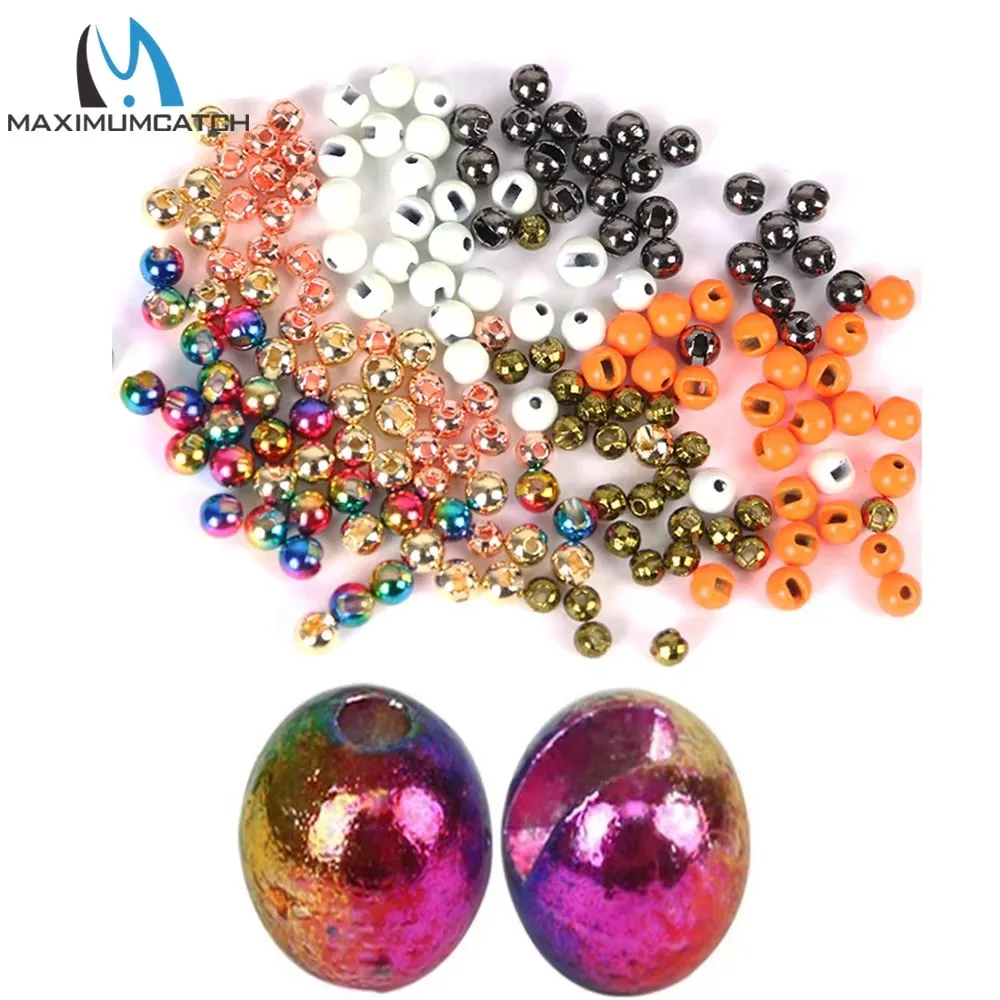 Maximumcatch 25pcs Slotted Tungsten Beads 2.4-4.0mm Multi Color Nymph Fly Tying Beads Brass Head Fly Tying Materials Accessories