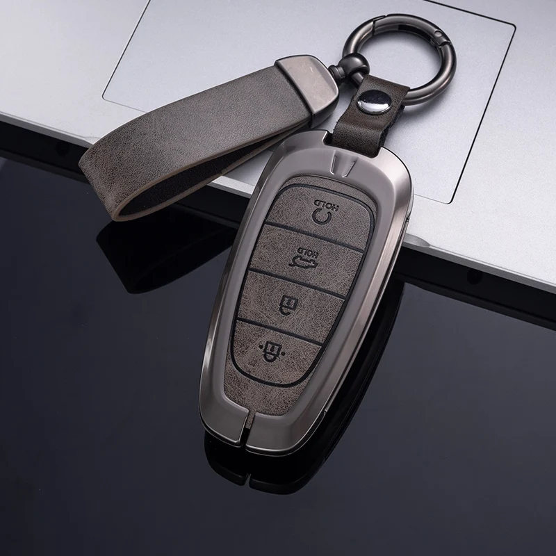 Car Key Holder Case Cover For Hyundai Tucson Solaris Sonata Hybrid NEXO NX4 Santafe Dn8 4 Buttons 2020 2021 2022 Accessories view 5