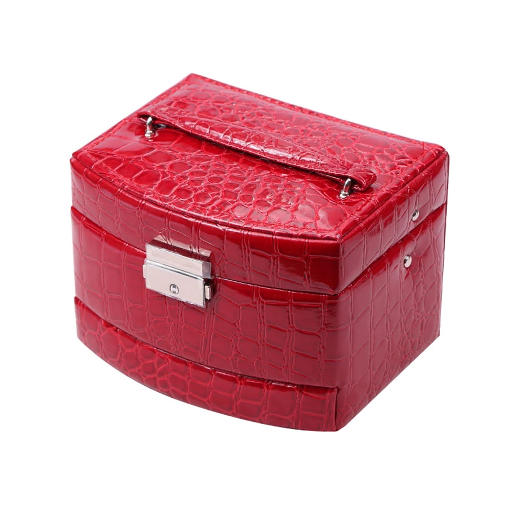 Jewelry Storage Box 3-Layer PU Leather Earring Ring Jewelry Storage Box Display Jewelry Box Packaging Gift Box Rose Red