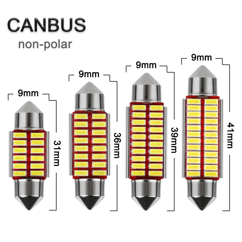 자동차 인테리어 돔 독서등 번호판 트렁크 램프, LED 전구 CANBUS, 흰색, C5W 페스툰, 31mm, 36mm, 39mm, 41mm, 12V, 7000K, 10 개