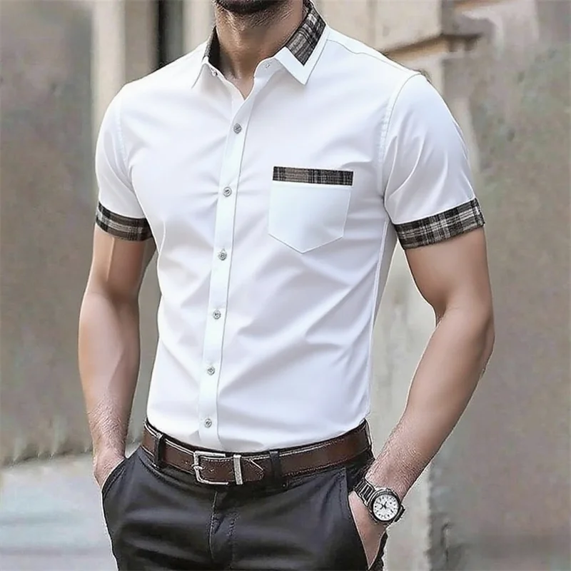 Men's short-sleeved shirt solid color business casual shirt soft and comfortable high-quality fabric wedding outdoor office wear