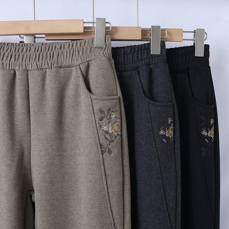 

Женские повседневные брюки Explosions, осень-зима, новинка 2025 года, брюки с высокой талией для мам среднего возраста, теплые утепленные бархатные женские шаровары