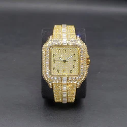 Brand Diamond Men Watch Luxury Glod Iced Out Quartz Wristwatch Fashion Stainless Steel Novelty Square Face Watches Hot Sale Gift