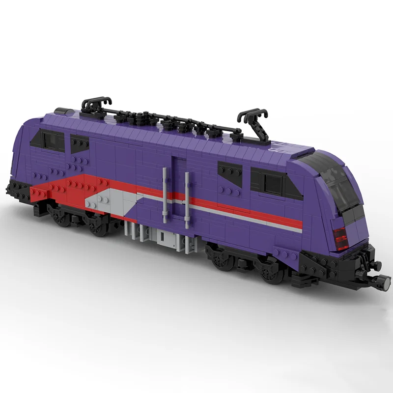 บล็อกตัวต่อ Moc รถไฟราศีพฤษภสีม่วงหัวรถจักรรุ่นเทคโนโลยีอิฐ DIY ประกอบของเล่นก่อสร้างชุดวันหยุดของขวัญ