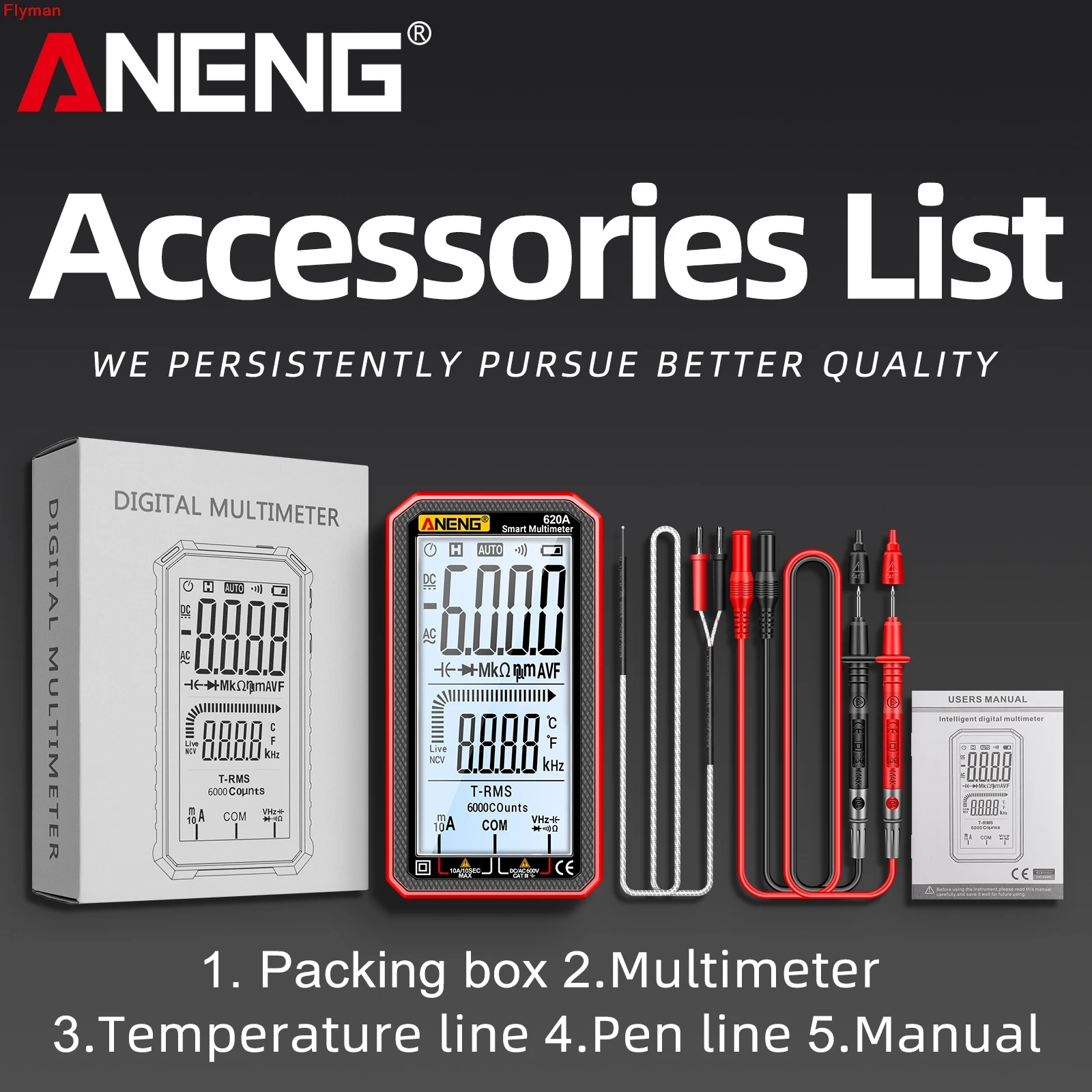 620A Digital Smart Multimeter Transistor Testers 6000 Counts True RMS Auto Electrical Capacitance Meter Temp Resistance