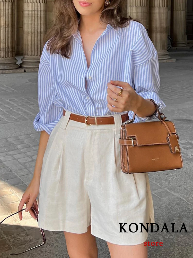 TRAFZA Casual Striped Print V Neck Shirts Women Long Sleeve Oversized Office Lady Shirts Fashion 2023 Summer Autumn Blouses Top