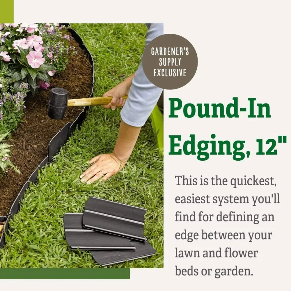 Easy No-Dig Landscape Edging Kit | Outdoor Pound-in Interlocking Garden Border | Made with Weatherproof Recycled Plastic.