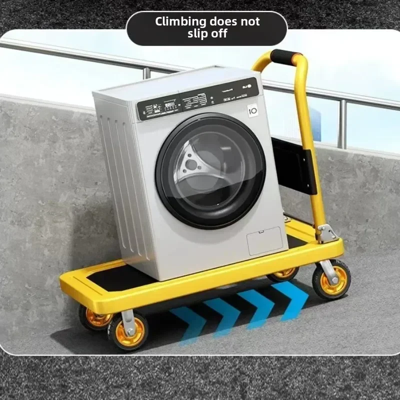 Stable Folding handcart, small cargo cart, warehouse trailer, portable four-wheel silent shopping cart, handling flatbed truck