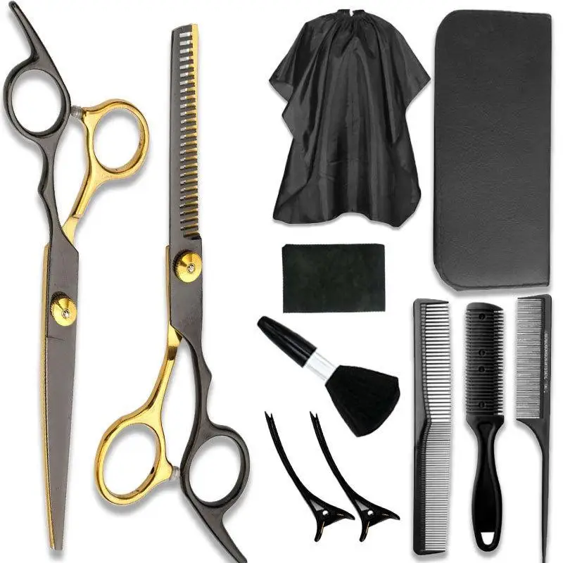 

11Pcs Hair Cutting Scissors Set Stainless Steel Hair Cutting Scissors Set With Thinning Shear Combs Cape Bag For Home Salon Use