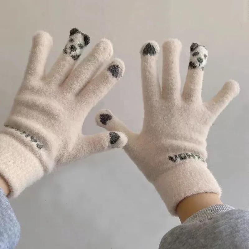 Cartoon Panda Handschuhe Frauen Winter Plüsch warme kälte feste weiche Baumwolle für die Verwendung von Telefon handschuhen Voll finger handschuhe niedlich gestickt