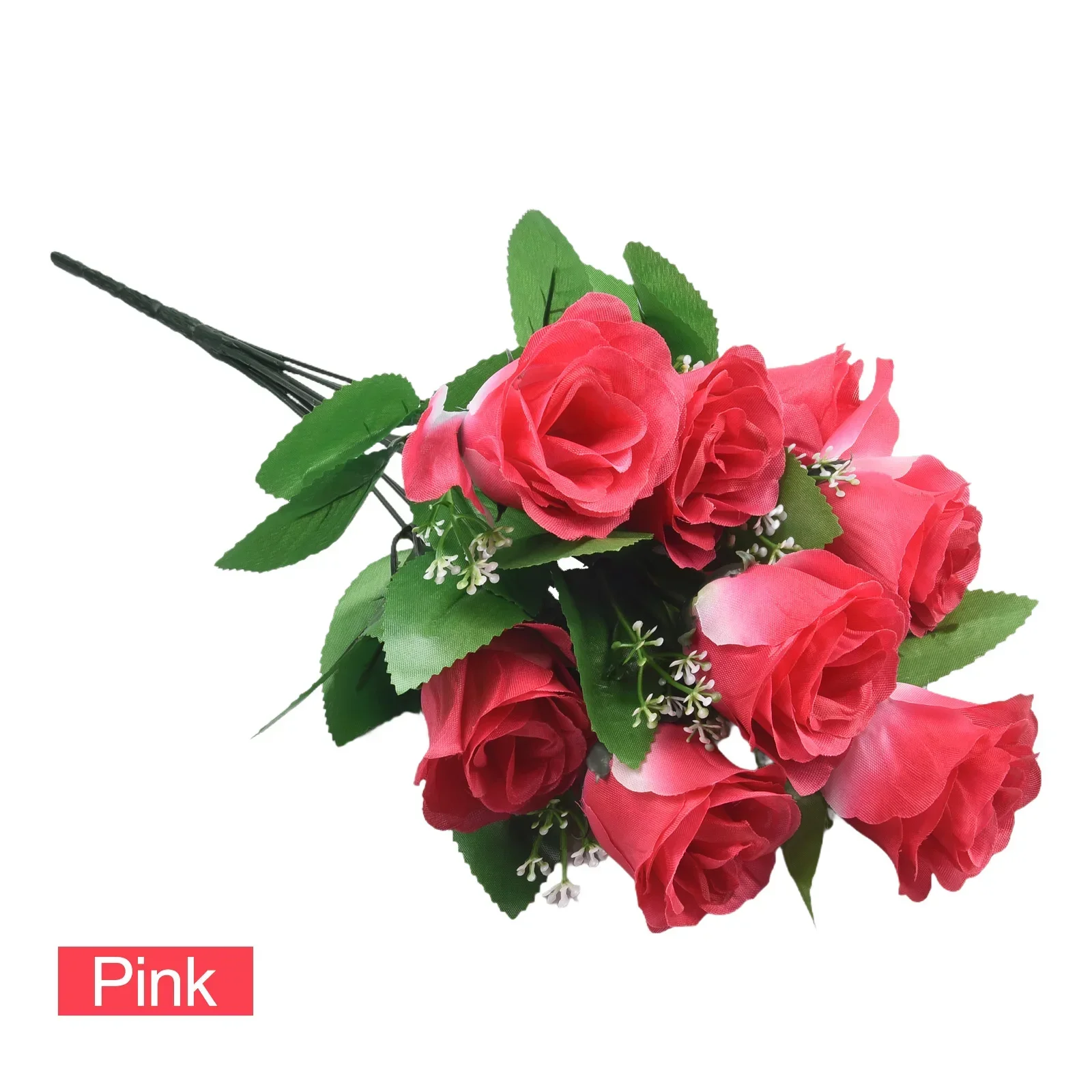 حرير صناعي وزهور بلاستيكية ، برعم ورد مزيف ، زخرفة حفل زفاف ، ديكور منزلي خارجي ، 10 رؤوس ، 42 * #3