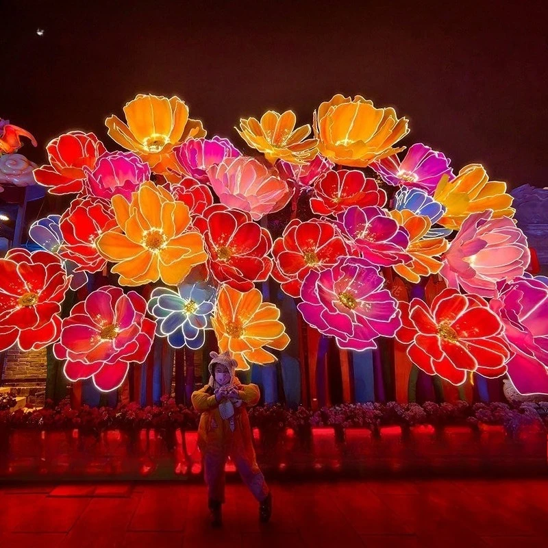 Luminous huge waterproof paper art flower atmosphere arrangement scenic ancient town old street decorative lamp props
