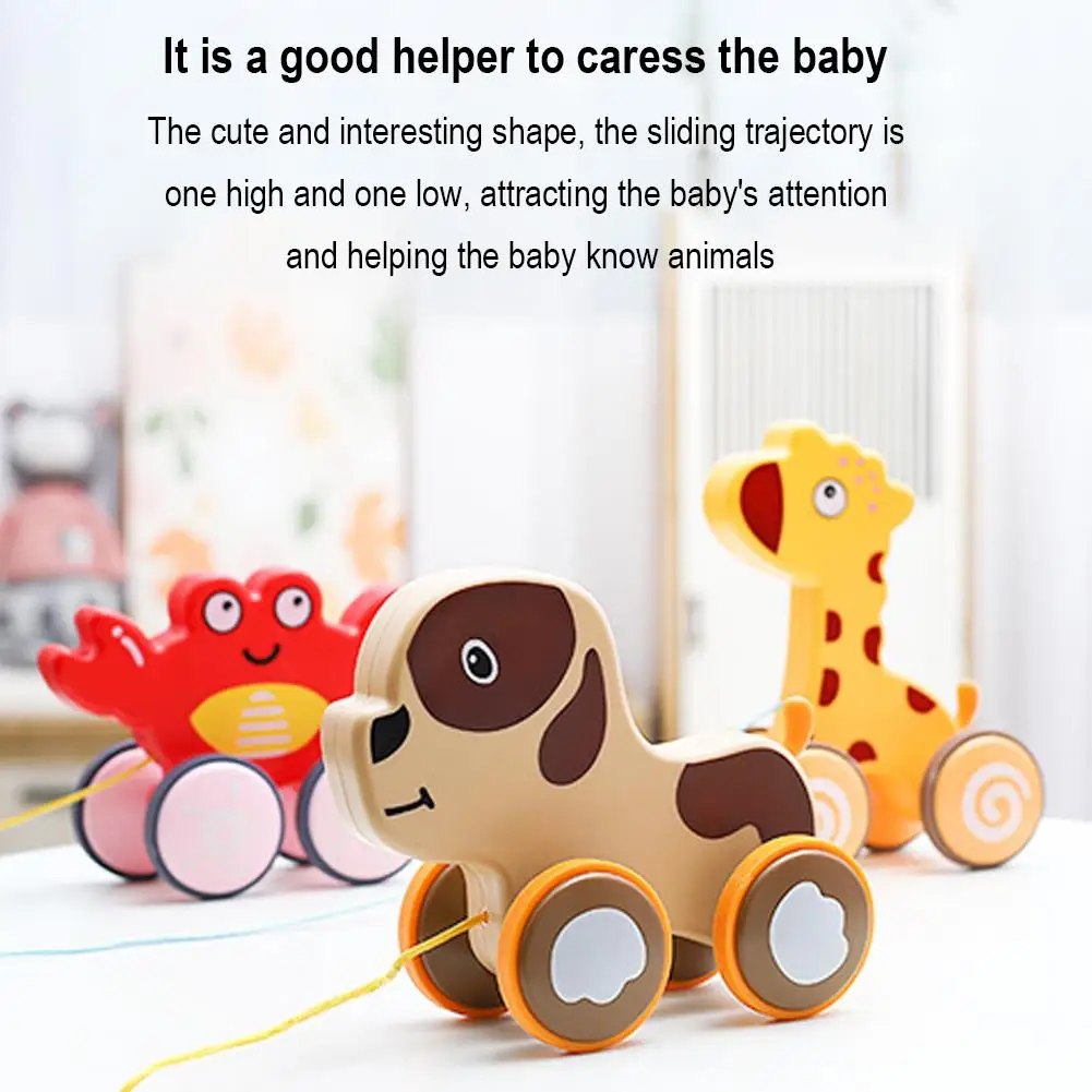 Cartoon Animals Pull Toddler Toy Kids Learning Education Toy 4 Wheels Pull Along Walking Toys for Baby Toddlers Preschool Kids