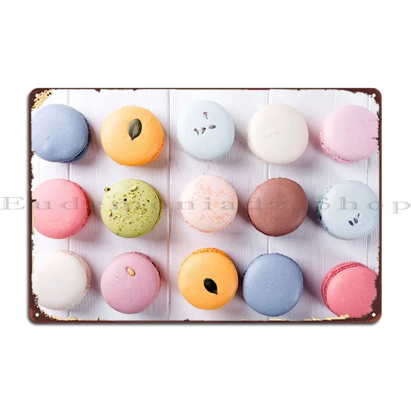 Colourful Macarons Dessert Metal Plaque Mural Garage Living Room Custom Cinema Tin Sign Poster