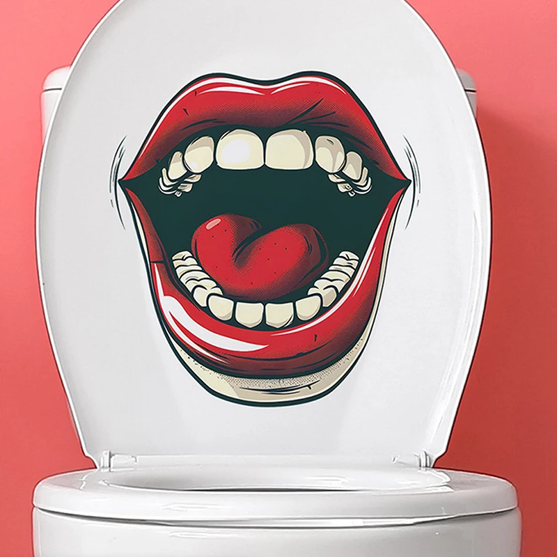 Bathroom Toilet Stickers Funny Big Mouth Wall Decals Window Art Cling for Office Bedroom Nursery Decorations