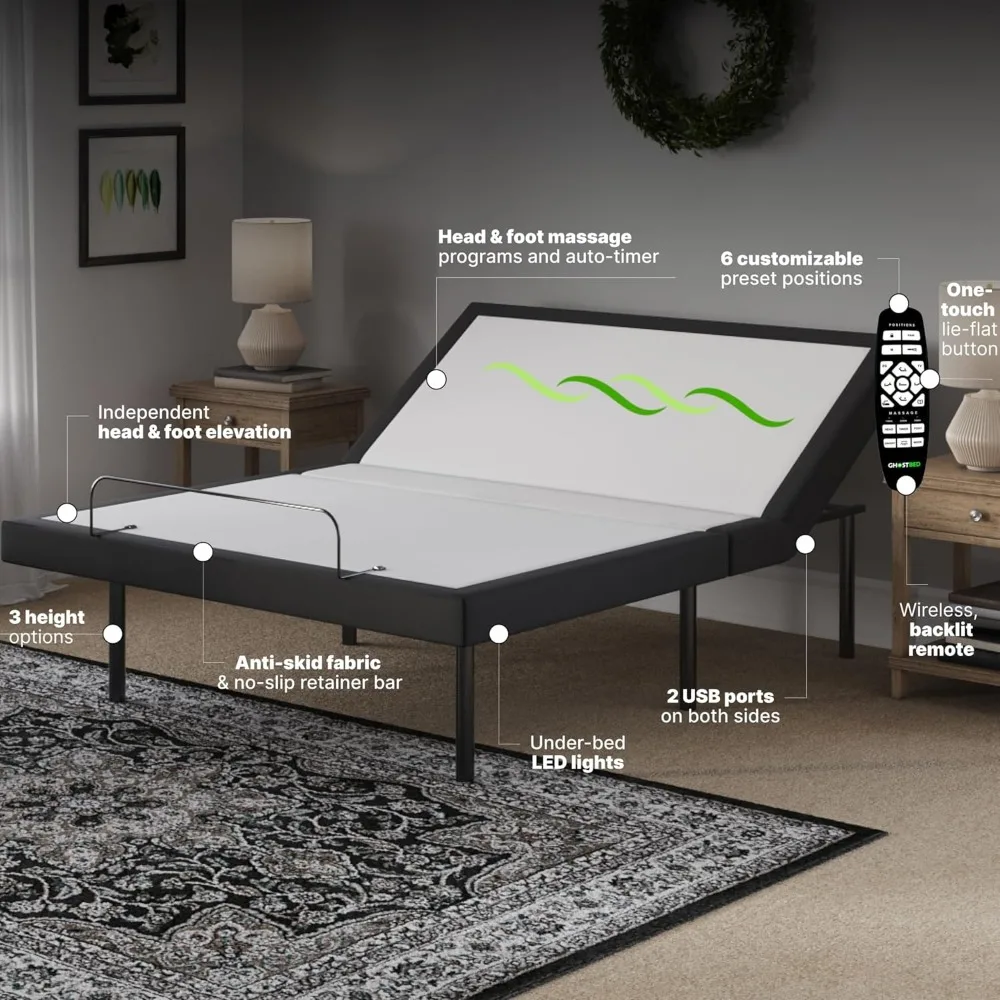 Adjustable Bed Frame Base, with Wireless Remote - Zero Gravity & Massage Settings, USB Ports, Relaxing Adjustable Bed Frame