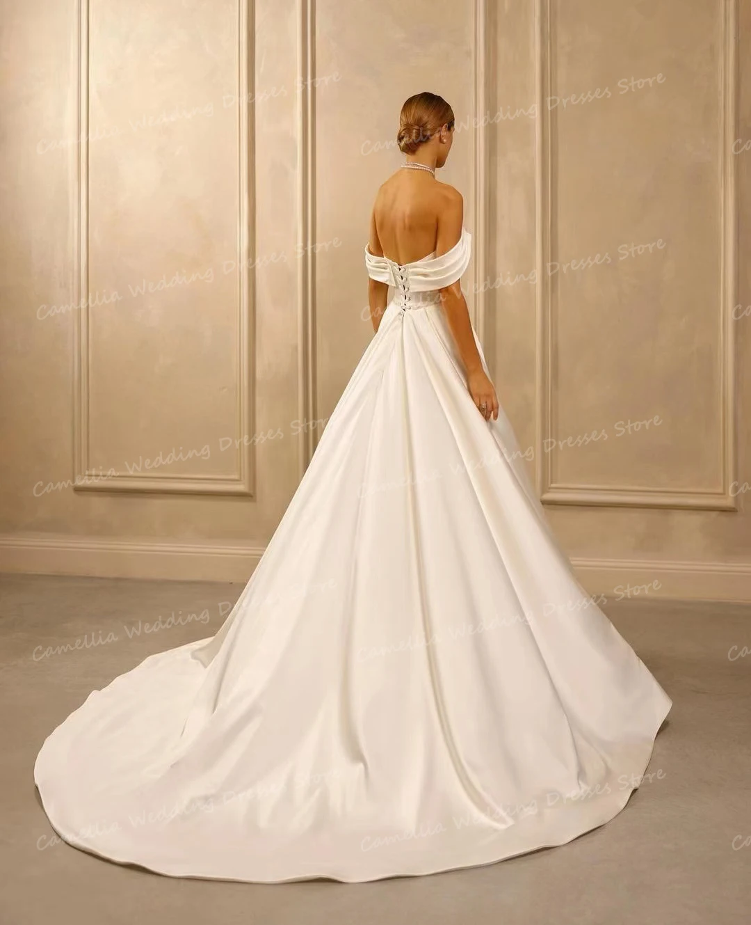 Luxury Backless Lace Up Wedding Dresses  A Line Sexy Sweetheart Satin Women's Bridal Gowns Off Shoulder Elegant Princess Vestido