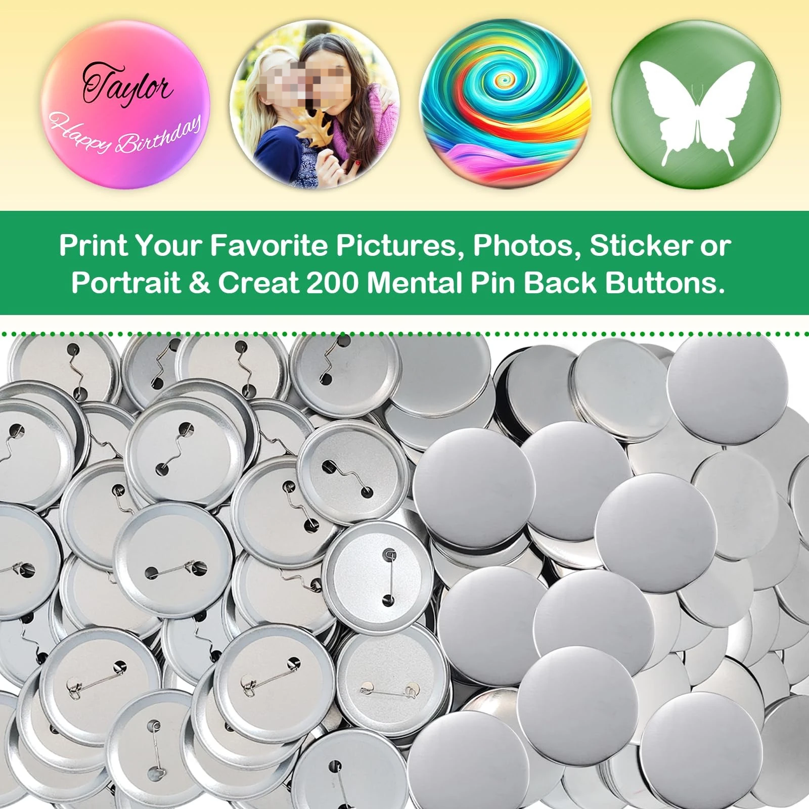 200 Sets Frosted Badges Maker Supplies 25mm/32mm/37mm/44mm/50mm/56mm/58mm/65mm/75mm, Metal Covers Metal Backs& Clear Film, DIY