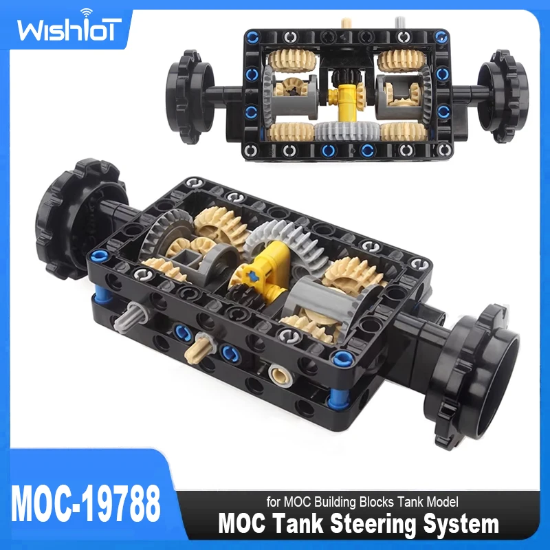 Estructura de dirección de tanque de MOC-19788, Control de Motor de potencia de engranaje, brazo de agujero diferencial, ensamblaje de viga, bloques de construcción de partículas pequeñas