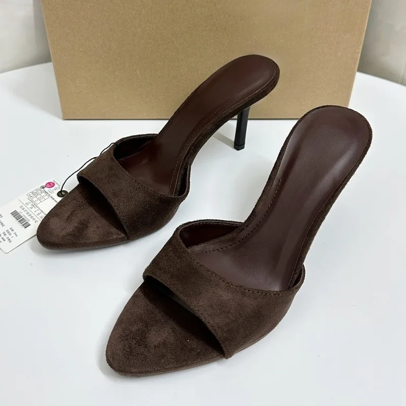 Novelty Faux Fur Summer High Heels Sandals for Ladies Retro Animal Printed Daily Pointed Toe Mules Brand Design Women Shoes view 3