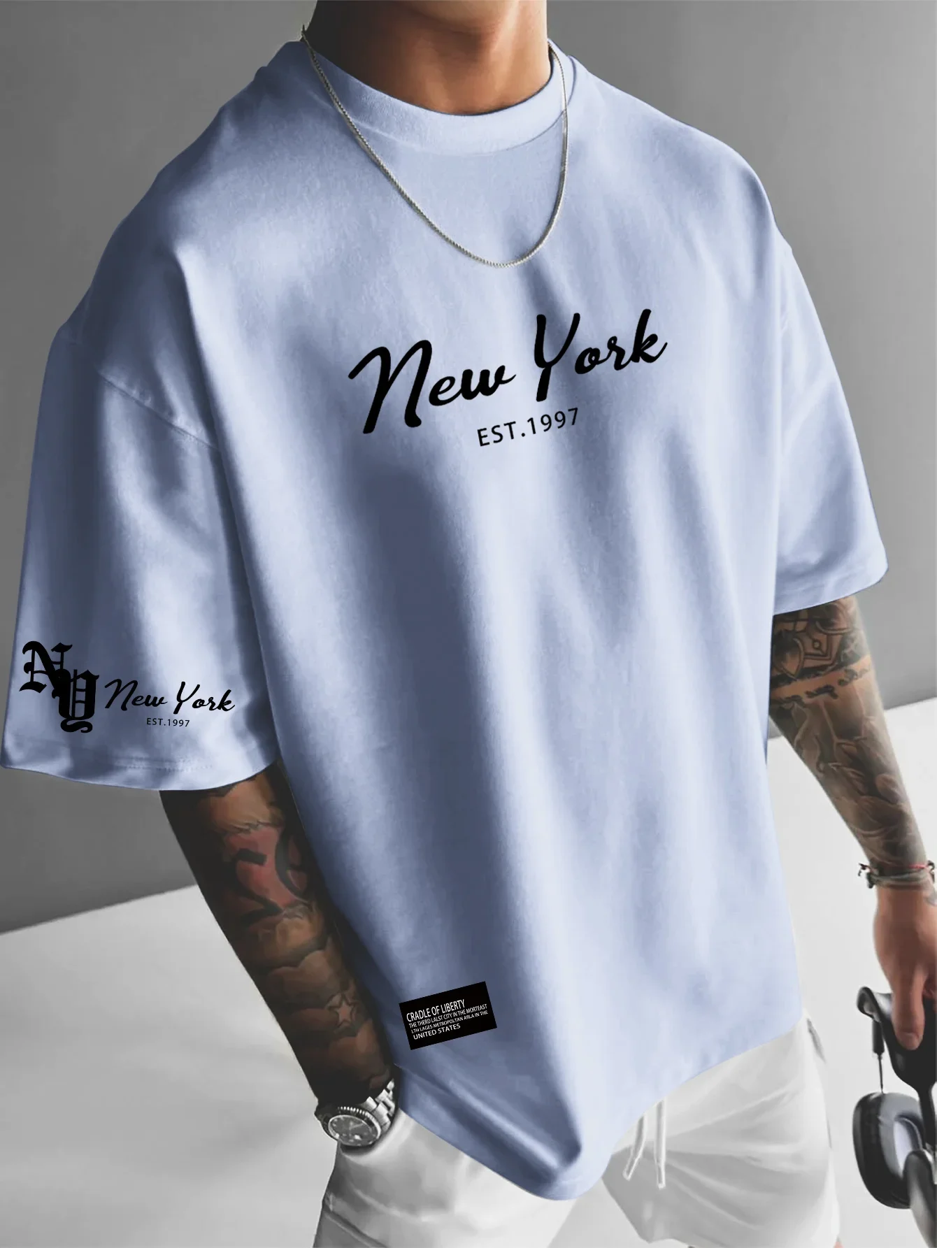 Hot Selling Men's Cotton Graphic T-Shirt New York Script Print Soft & Comfortable Oversized Urban Streetwear Tee