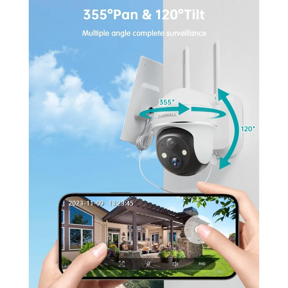 solar security cameras wireless outdoor - 4 packs, 360° view outdoor camera wireless solar powered,2.4g wifi only, spotlight/si
